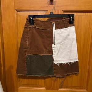 SHEIN Brown and White Patchwork Mini Skirt